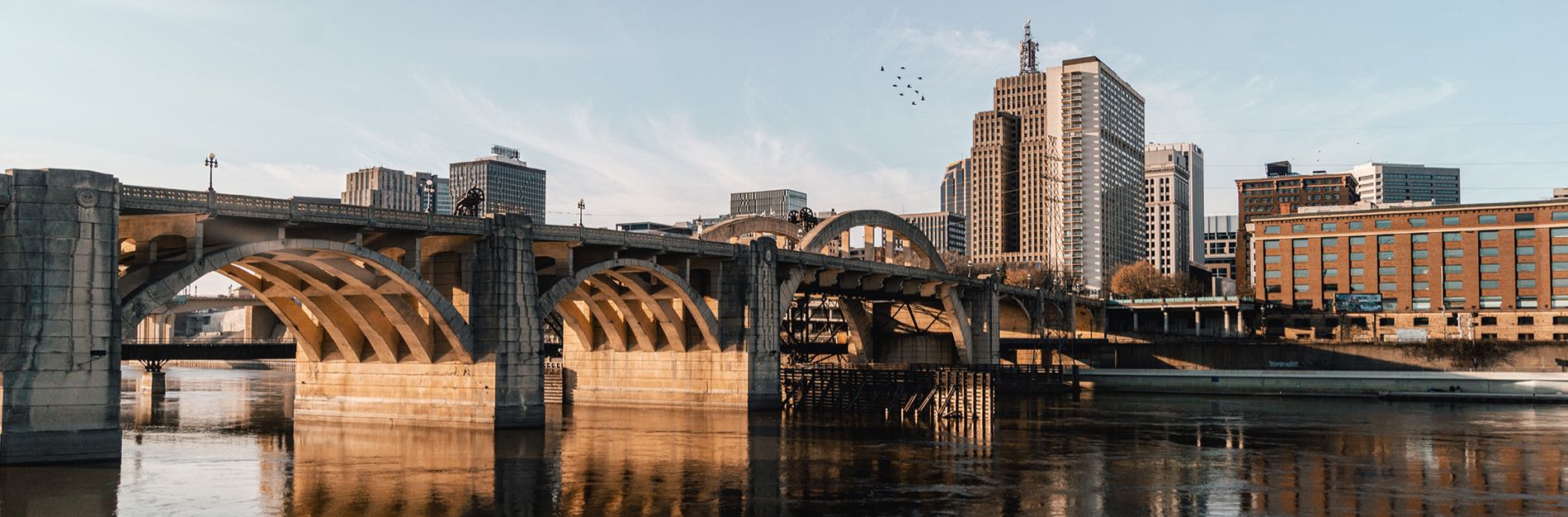 Downtown Minneapolis bridge and skyline